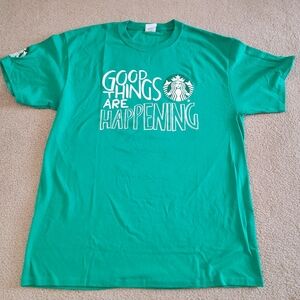 Starbucks T Shirt Unisex Large Green Short Sleeve Good Things Happening Coffee